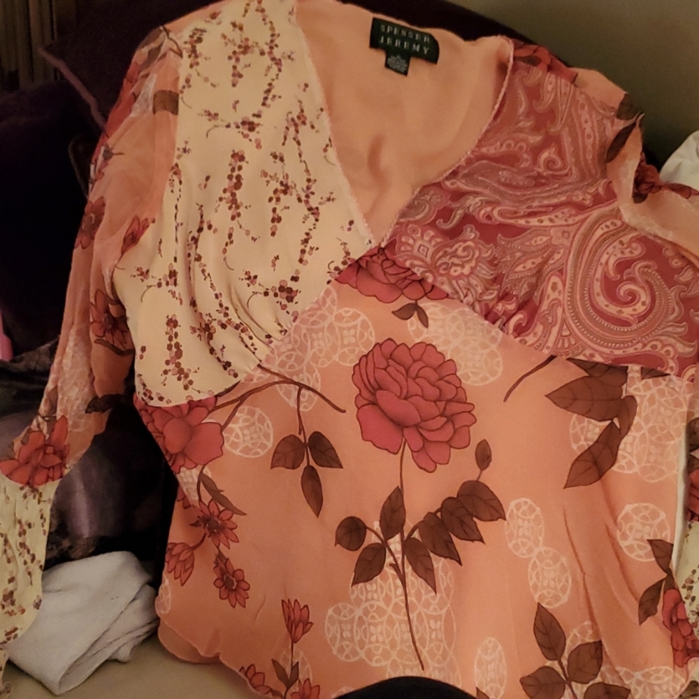 SPENSER JEREMY SILK long SLEEVE BLOUSE SHIRT CORAL PEACH VINTAGE Y2k
